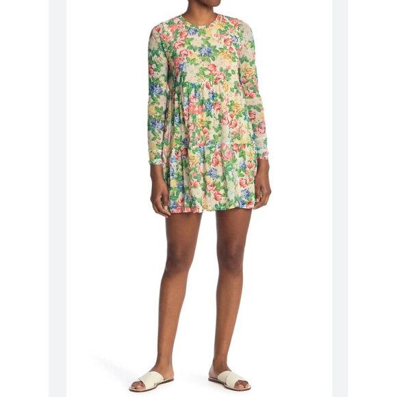 AFRM Women’s Floral Print Mini long Sleeve Dress Size Medium - Picture 1 of 12